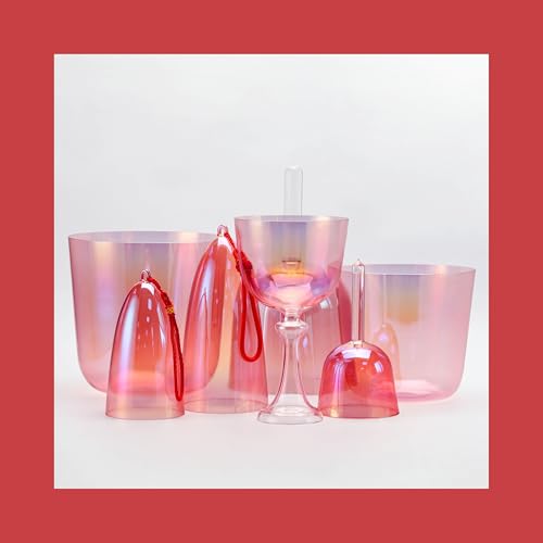 Mountain Rain Illusionary Red crystal singing bowl set (7 Inch crystal singing handle bowl)