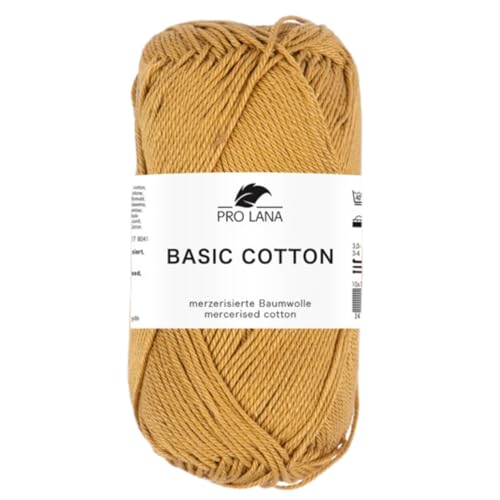 Pro Lana BASIC COTTON Baumwollgarn 50 g ideal für Kleidung, Spielzeug, Accessoires 125 m, Farbe:223 - curry