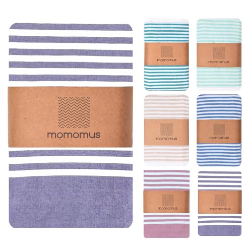 MOMOMUS Fouta XXL o Stuoia da Spiaggia/Coperta da Picnic Senza Sabbia – Con Frange, a Righe e Pieghevole – Telo da Mare Antisabbia Grande e Stuoia da Campeggio e Mare – Viola, 210 x 240 cm