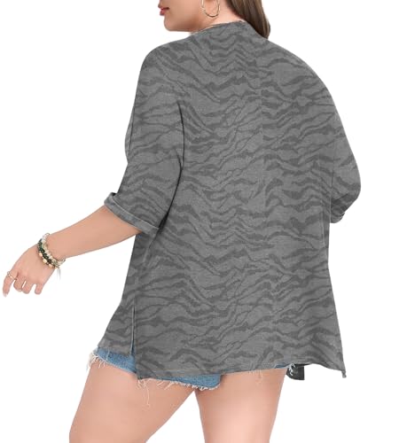Image of Lastshe Womens Plus Size Cardigan Short Sleeve Lightweight Loose Cover Ups Open Front Sweaters Summer Cardigan