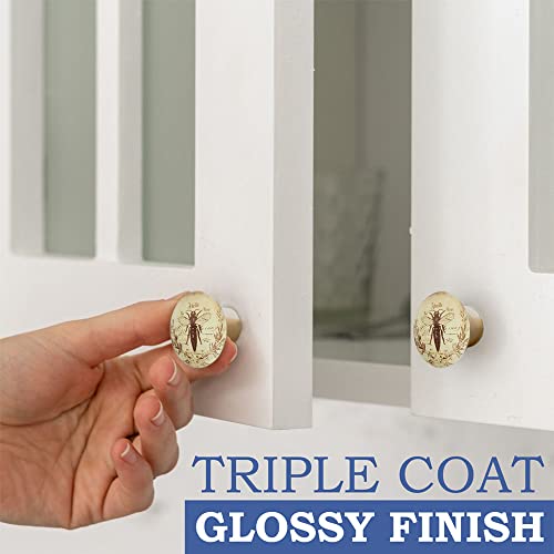 Retro Kitchen Cabinet Knobs, Honey Bee Drawer Pulls, Rustic Brown & Beige Cabinet Handles, Vintage Brass & Wood Handle, Set Of 8 Dresser Knobs For Closet & Doors, Bathroom, Bedroom Or Drawer Knobs #TOP3