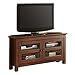 WE Furniture Modern Farmhouse Wood Corner Universal Stand for TV's up to 50" Flat Screen Living Room Storage Entertainment Center, Traditional Brown