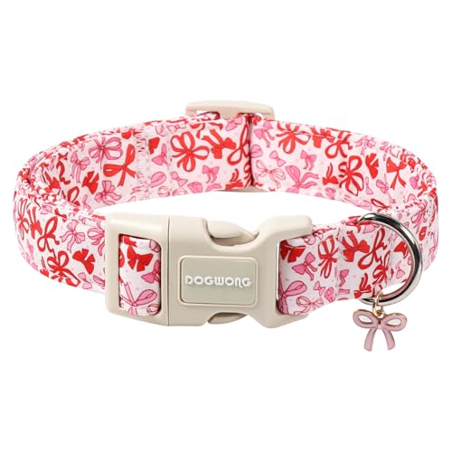 DOGWONG Cute Dog Collar, Pink Bow Pattern Dog Collar, Girl Female Dog Collars with Strong Plastic Buckle for Small Dogs,S