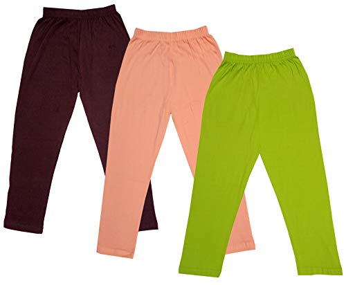 Image of IndiWeaves Girls Super Soft Cotton Solid Capri Pants (Green, Peach, Brown, 14-16 Years) Pack of 3
