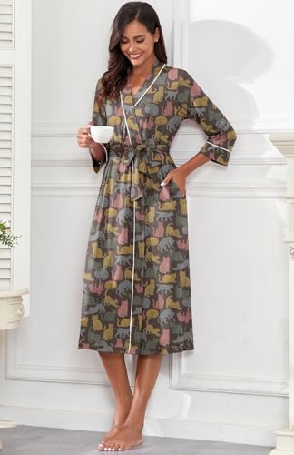 Image of PrinStory Womens Robe Long Knit Bathrobe Lightweight Soft Robes Ladies Bath Robe