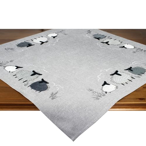 Tischdecke Schaf-Motiv grau, Moderne dekorative Mitteldecke für Küche und Wohnzimmer, 85x85 cm