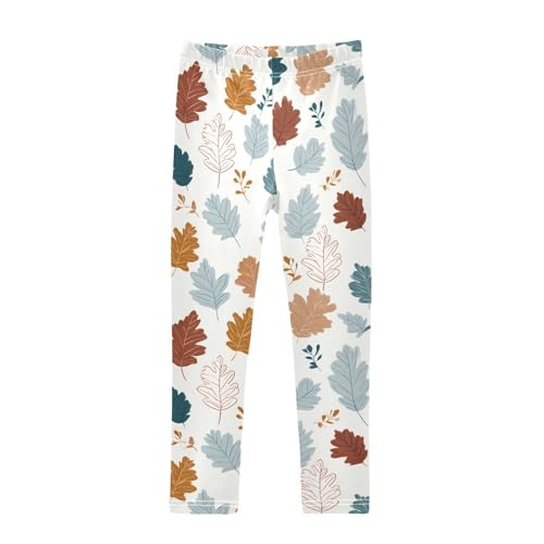Red Blue and Orange Maple Leaves Pattern Girls Leggings Soft Stretch Workout Yoga Dance Pants for Kids Casual Tights