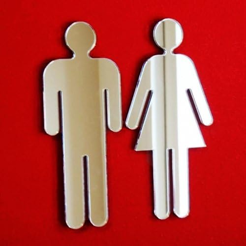 Super Cool Creations Male & Female Toilet Door Sign Mirrors - 60cm x 28cm, Silver