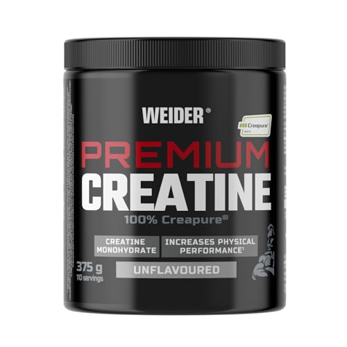 Weider Premium Creatine (375g) Sabor Neutro, 100% Monohidrato de Creatina Creapure, sin Azúcar, Vegano, Aumento del Rendimiento Físico (110 Porciones)