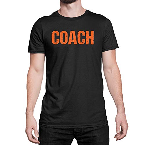 Coach T-Shirt Adult Mens Tee Shirt Front Screen Printed Tshirt (Black-Orange, 2XL)