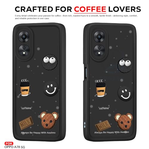 Image of AESTMO Back Case Cover for Oppo A78 5G Cover | Cute Fun Cartoon 3D Ball | Coffee Silicone Case | Full Body Protection | Camera Protection Back Cover for Oppo A78 5G (Black)