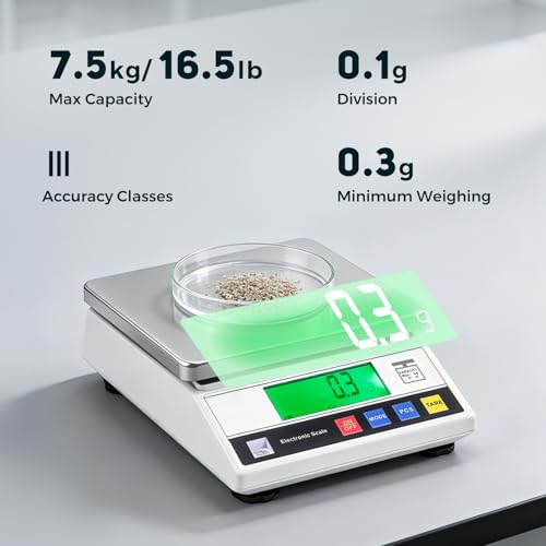 Bonvoisin Zählwaage 0.1g 7500g, Industrielle Präzisionswaage, Hochpräzise Digitale Analysenwaage, Tischwaage Schmuck Goldwaage mit CE-Zertifizierung Laborwaage Batteriebetriebene Waage (7.5Kg, 0.1g)