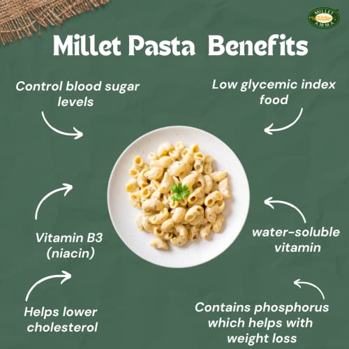 Image of MILLET AMMA Little Millet Pasta - 360 Gms (Pack Of 2 - Each 180 Gms) (Kutki|Samai|Same|Samalu - Pasta)Easy & Ready To Cook|Zero Maida & 100% Vegan|Best Choice For Instant Breakfast & Dinner