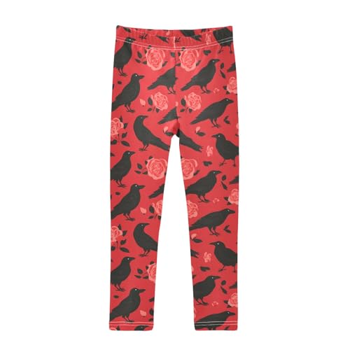 Girls' Athletic Leggings Ankle Length Yoga Dance Pants Kids Teen 4T Crow - Rose