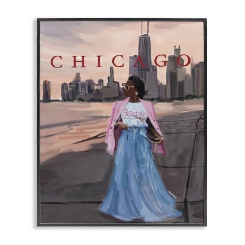 Fashionable Woman Chicago Cityscape, 16 x 20 Inch Framed Giclée Print