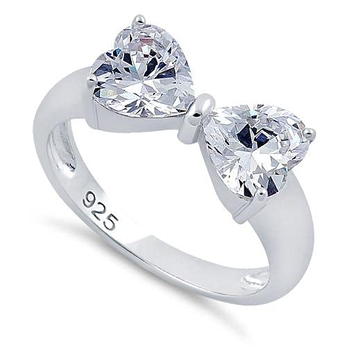 Sterling Silver 925 Bow Ring, Cz Heart Cut Bow Ring, Elegant Women/Girls Ribbon Ring. Bridal/Engagement Jewelry (4) #TOP22