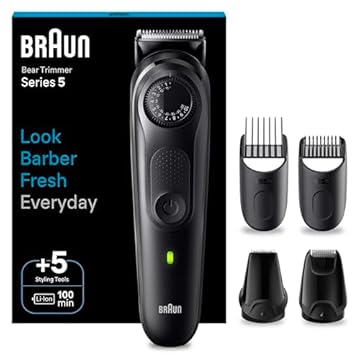 Braun Series Rasoio Elettrico Barba e Capelli, Tagliacapelli Uomo e Rifinitore Barba, Regolabarba Uomo Con Lame Di Lunga Durata, Autonomia 100 minuti, BT5430 Nero Elettrico