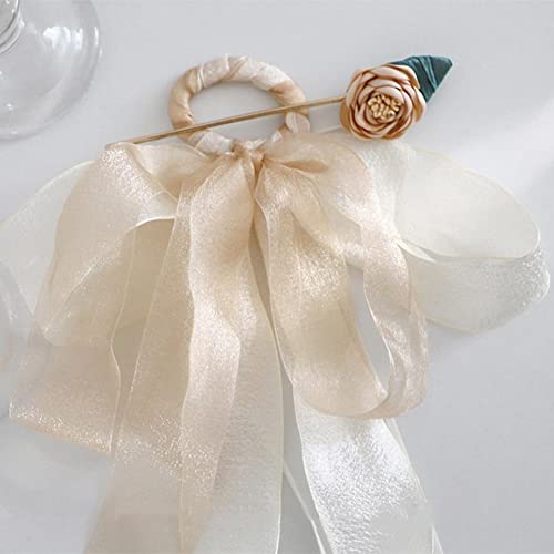 Cachecol de cabelo com fita de laço retrô scrunchies bastões de cabelo chineses decoração de flores