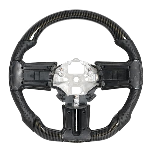 JIANGGAI All Black Hydro Dip Carbon Fiber Steering Wheel, D-shaped Perfoated Leather Grip Steering Wheel Fit For Ford Mustang 2012-2014 GT500