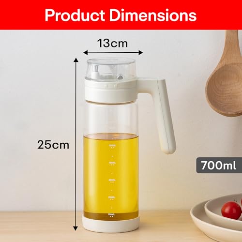Image of PRIME PICK Oil Dispenser Bottle for Kitchen 700ml - No Drip Auto Open & Close Glass Container, Leak-Proof Handle Design, Stainless Steel Spout, Transparent Jar for Cooking, Baking & BBQ