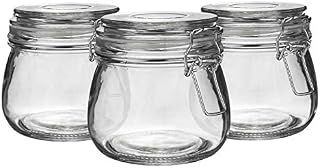 3X 500ml (0.5 Litre) Clear Glass Storage Jars with Clear Airtight Silicone Seal and Metal Clip Lid - 17.6oz Empty Kitchen Food Containers - by Argon Tableware