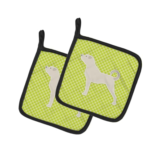 Caroline's Treasures BB3877PTHD Anatolian Shepherd Checkerboard Green Pair of Pot Holders Kitchen Heat Resistant Pot Holders Sets Oven Hot Pads for Cooking Baking BBQ, 7 1/2 x 7 1/2
