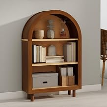Arched Small Bookshelf, Modern Bookcase with 3 Shelves, 37.4" Tall Freestanding Book Shelf, 3-Tier Storage Shelf for Living Room, Bedroom, Entryway,Walnut