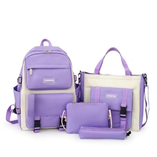 Kit 4 Intens De Escola Mochila Escolar Espaçosa Com Alça De Costa + Estojo Bolsa Tiracolo Bolsa Grande Reforçada Moderna Estilosa Elegante Juvenil Feminina Masculina Faculdade Viagem (Lilás)
