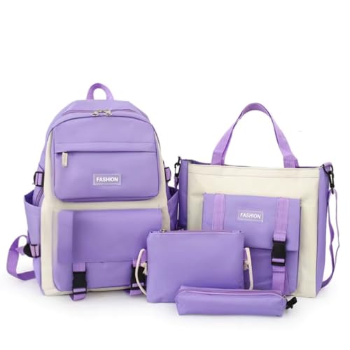 Kit 4 Intens De Escola Mochila Escolar Espaçosa Com Alça De Costa + Estojo Bolsa Tiracolo Bolsa Grande Reforçada Moderna Estilosa Elegante Juvenil Feminina Masculina Faculdade Viagem (Lilás)