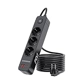 ANRMESUN Multiprise Plate avec Interrupteur, Prise Plate 3 Prises avec 4 USB(2 USB C PD 20W), Multiprise Parafoudre et Surtension avec Câble de 1,9 m Fixation Murale pour Maison Bureau