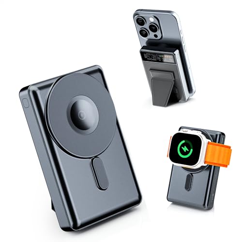 Kpon Magsafe PowerBank 10000Mah per Apple, 3 in 1 Pollegamento magnetico pieghevole Apple Watch e iPhone 20W PD Ricarica rapida con display LED per iPhone 15/14/12 Serie, Apple Watch e AirPods
