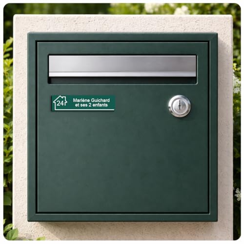 Plaque gravée pour nom et numéro boîte aux lettres autocollante 10x2,5cm personnalisée 1 à 3 lignes Vert Foncé – vue 2