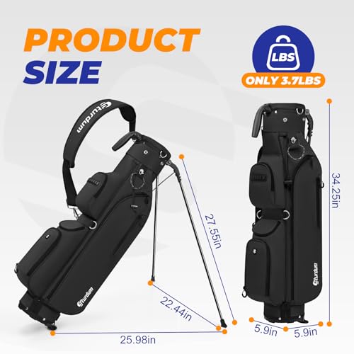 Golf Stand Bag, Lightweight Par 3 Golf Bag with 3 Way Dividers 900D Weatherproof Oxford, 3.7lbs Compact Yet Spacious Pitch N Putt for Driving Range, Cooler Pockets, All Black