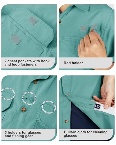 Outdoor Ventures Men's Lightweight Short Sleeve Fishing Shirt UPF 50 Button Down Quick Dry Cooling Hiking Travel Safari Shirt3
