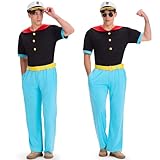 Ulikey Matrosen Kostüm Herren, 6 Stücke Popeye Kostüm Herren, Faschingskostüme con Seemann Kostüm, Hose, Hut, Gürtel, Sonnenbrille für Karneval Cosplay Mottoparty (XL)