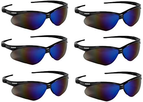 KleenGuard V30 Nemesis Safety Glasses / Sunglasses 14481 Black Frame, Blue Mirror Lens (6 Pair)