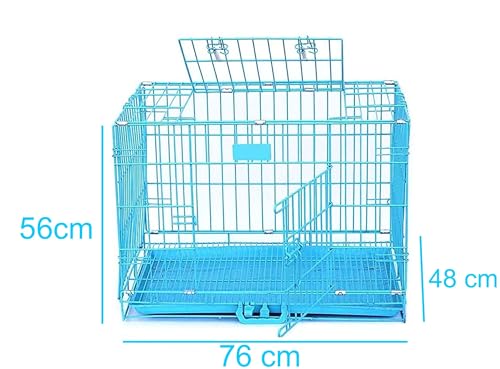 Image of RvPaws Dog Cage - Blue Color Powder Coated, Single Door Folding Metal Cage /Crate /Kennel with Removable Tray and Paw Protector for Dogs, Cats and Rabbits (30 Inch)