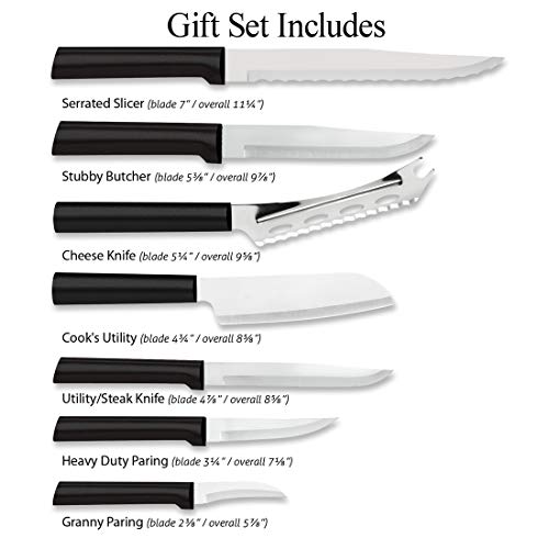 Rada Cutlery Knives Gift Set Stainless Steel Blades Steel Resin, Set of 7, 11 1/4 Inches, Black Handle