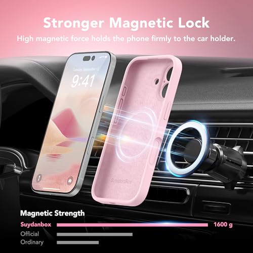 Image of Magnetic for iPhone 16 Case, Compatible with MagSafe, [Screen Protector + Full Camera Protection], Silicone Shockproof Anti-Scratch Protective Phone Case for iPhone 16 6.1 inch, Chalk Pink