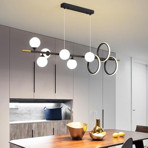 Lustre suspension noir design ajustable hauteur pour salon et cuisine moderne