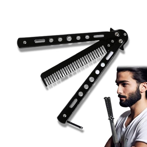 Peine de Mariposa, Peine Plegable de Punta, Peine Navaja Mariposa, Cuchillo Mariposa Peine, Peine De Mariposa De Acero Inoxidable, Para Peluquería y Peluquería, Herramienta De Práctica