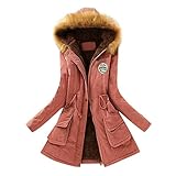 Daunenmantel Damen Mantel mit Kapuze Plus Lange Jacke Winter Coat Samt Warme Wintermantel Schlanke Outwear Kapuzenjacke Outdoor Winterjacke Winterparka Steppjacke