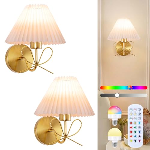 Image of ADISUN Modern Wall Sconce Set of Two, Battery Operated Wall Sconce Remote Control Dimmable Wall Lamp Wireless Sconces for Living Room Bathroom Dining Room Corridor Staircase