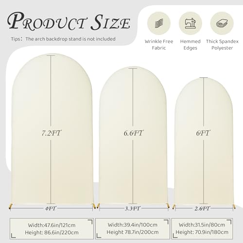 Image of Ivory Arch Backdrop Cover Set of 3 (7.2ft, 6.6ft, 6ft), Double-Sided Spandex Chiara Arch Frame Covers, Wrinkle-Free Low-Transparency Fabric for Wedding Birthday Party Decor (No Stand)