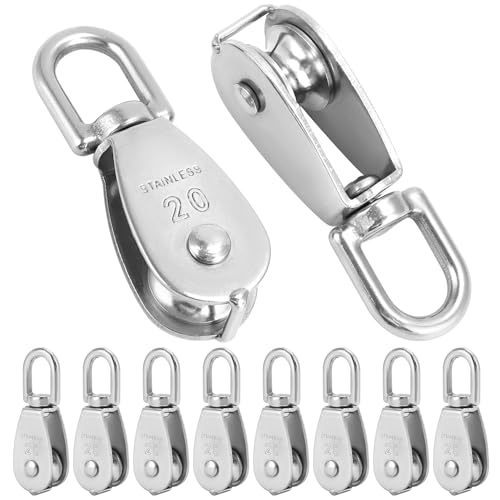 QWORK® 10 Piezas M20 Bloque de Polea - Acero Inoxidable 304 - para Cuerda diámetro hasta 6 mm - Carga 75kg