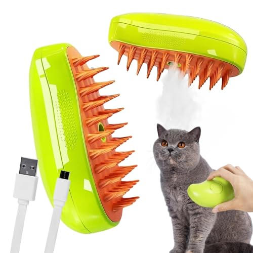 Cepillo de Vapor 3 en 1 para Gatos y Perros, Elimina Pelo Suelto, Desenreda Nudos, Masaje Relajante, Para Pelo Largo y Corto, incluye USB y Depósito Agua