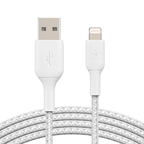 Belkin BoostCharge Braided Lightning Cable - 6.6ft/2M - MFi Certified Apple iPhone Charger USB to Lightning Cable 6ft - iPhone Cable - iPhone Charger Cable - Apple Charger - USB Phone Charger - White by Belkin - Used condition - US$12.11