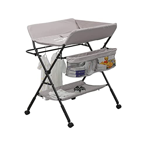 MeJa Baby Changing Table Baby Changing Unit Portable Folding Adjustable Changing Tables Infant Care Station with Wheels and Storage Diaper Organizer Station Table(Light Gray)