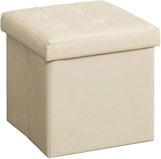 MFLASMF Taburete de Almacenamiento Reposapiés tapizado de Cuero Plegable Reposapiés práctico Reposapiés Plegable Caja de Cubo Asiento Individual (Color: Blanco)