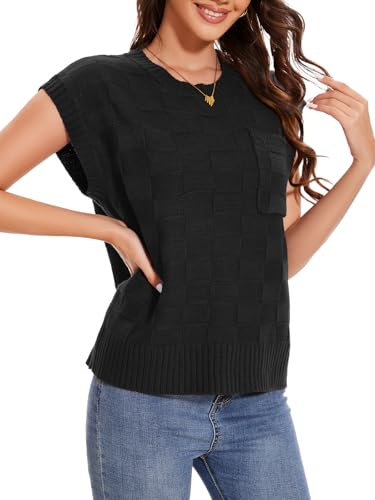 Image of Dimur Womens Sweaters Sleeveless Summer Tank Tops Casual Knit Sweater Vest Crewneck Loose Fit Pullover 2025